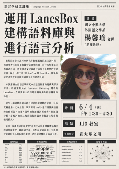 26-06-04 楊謦瑜 / 運用LancsBox建構語料庫與進行語言分析圖片